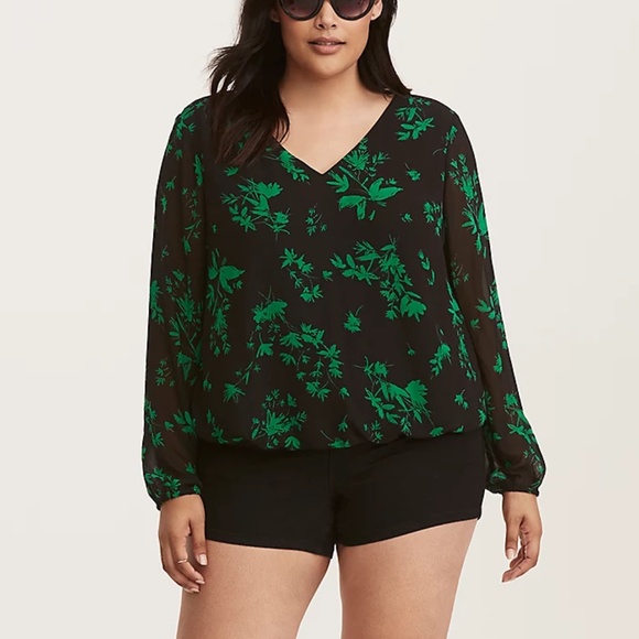 COPY - TORRID Emerald Floral Strappy Chiffon Blouse - Picture 2 of 14
